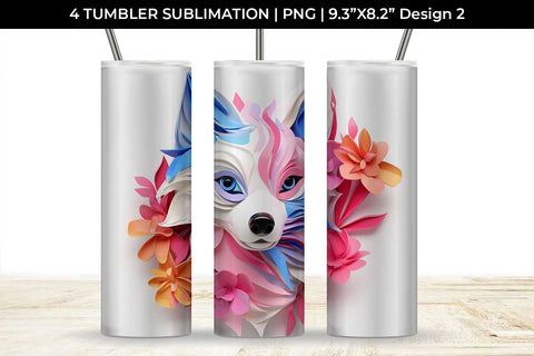 3d Floral Fantasy Husky Tumbler Wrap Sublimation PNG Bundle Free For Commercial Use Sublimation Sintegra 