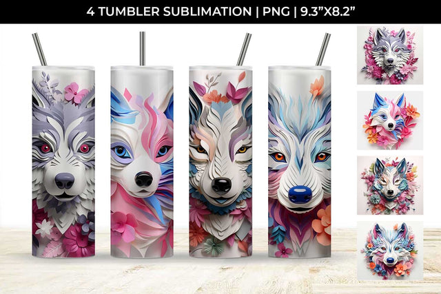 3d Floral Fantasy Husky Tumbler Wrap Sublimation PNG Bundle Free For Commercial Use Sublimation Sintegra 