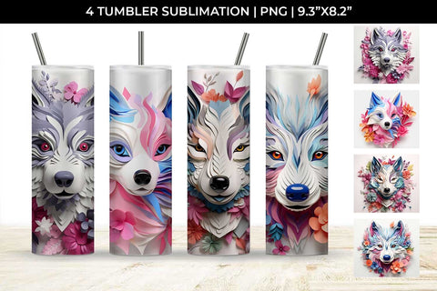 3d Floral Fantasy Husky Tumbler Wrap Sublimation PNG Bundle Free For Commercial Use Sublimation Sintegra 