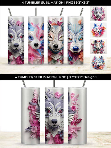3d Floral Fantasy Husky Tumbler Wrap Sublimation PNG Bundle Free For Commercial Use Sublimation Sintegra 