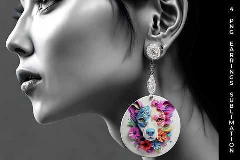 3D Floral Fantasy Jack Russell Earrings Sublimation PNG Bundle Free For Commercial Use Sublimation Sintegra 