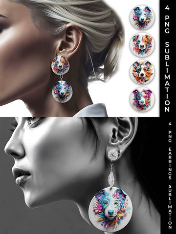 3D Floral Fantasy Jack Russell Earrings Sublimation PNG Bundle Free For Commercial Use Sublimation Sintegra 