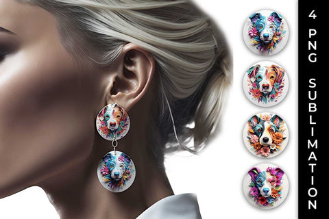 3D Floral Fantasy Jack Russell Earrings Sublimation PNG Bundle Free For Commercial Use Sublimation Sintegra 