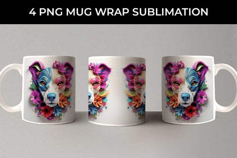 3D Floral Fantasy Jack Russell Mug Sublimation PNG Bundle Free For Commercial Use Sublimation Sintegra 