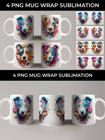 3D Floral Fantasy Jack Russell Mug Sublimation PNG Bundle Free For Commercial Use Sublimation Sintegra 