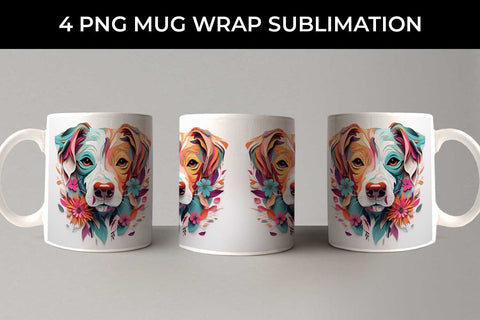 3D Floral Fantasy Jack Russell Mug Sublimation PNG Bundle Free For Commercial Use Sublimation Sintegra 