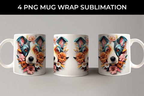 3D Floral Fantasy Jack Russell Mug Sublimation PNG Bundle Free For Commercial Use Sublimation Sintegra 
