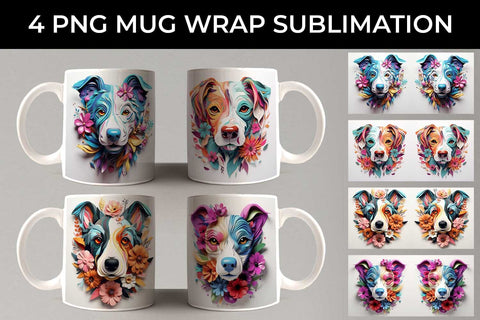 3D Floral Fantasy Jack Russell Mug Sublimation PNG Bundle Free For Commercial Use Sublimation Sintegra 