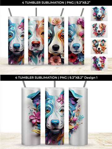 3d Floral Fantasy Jack Russell Tumbler Wrap Sublimation PNG Bundle Free For Commercial Use Sublimation Sintegra 