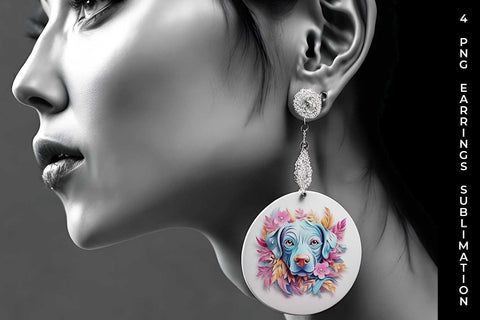 3D Floral Fantasy Labrador Retriever Earrings Sublimation PNG Bundle Free For Commercial Use Sublimation Sintegra 