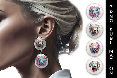 3D Floral Fantasy Labrador Retriever Earrings Sublimation PNG Bundle Free For Commercial Use Sublimation Sintegra 