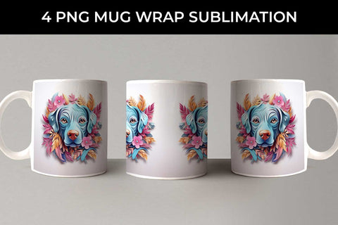 3D Floral Fantasy Labrador Retriever Mug Sublimation PNG Bundle Free For Commercial Use Sublimation Sintegra 