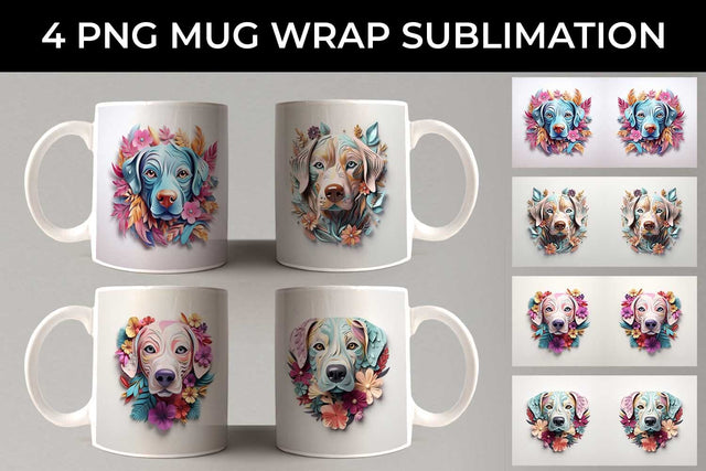 3D Floral Fantasy Labrador Retriever Mug Sublimation PNG Bundle Free For Commercial Use Sublimation Sintegra 