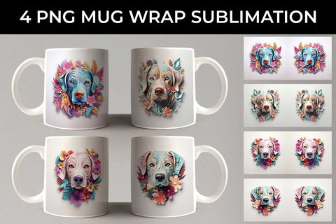 3D Floral Fantasy Labrador Retriever Mug Sublimation PNG Bundle Free For Commercial Use Sublimation Sintegra 