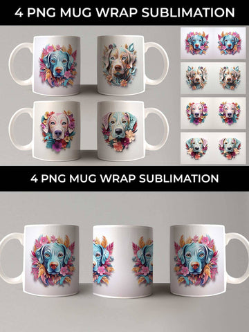 3D Floral Fantasy Labrador Retriever Mug Sublimation PNG Bundle Free For Commercial Use Sublimation Sintegra 