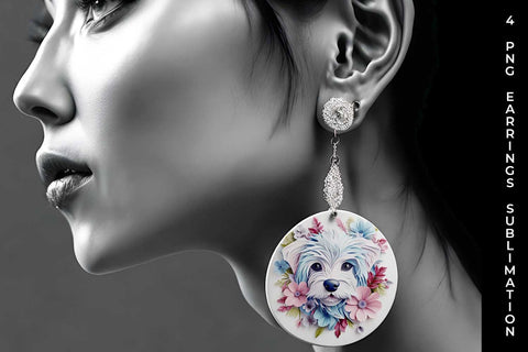 3D Floral Fantasy Maltese Earrings Sublimation PNG Bundle Free For Commercial Use Sublimation Sintegra 