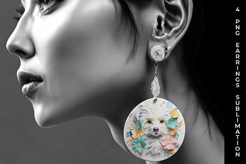 3D Floral Fantasy Maltese Earrings Sublimation PNG Bundle Free For Commercial Use Sublimation Sintegra 
