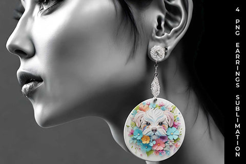 3D Floral Fantasy Maltese Earrings Sublimation PNG Bundle Free For Commercial Use Sublimation Sintegra 