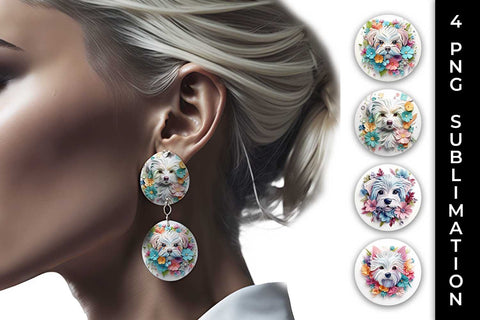 3D Floral Fantasy Maltese Earrings Sublimation PNG Bundle Free For Commercial Use Sublimation Sintegra 