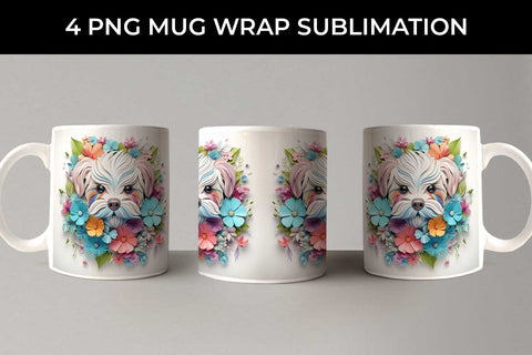 3D Floral Fantasy Maltese Mug Sublimation PNG Bundle Free For Commercial Use Sublimation Sintegra 