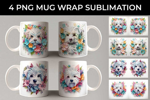 3D Floral Fantasy Maltese Mug Sublimation PNG Bundle Free For Commercial Use Sublimation Sintegra 