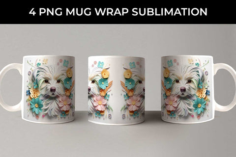 3D Floral Fantasy Maltese Mug Sublimation PNG Bundle Free For Commercial Use Sublimation Sintegra 