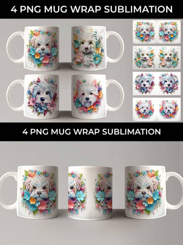 3D Floral Fantasy Maltese Mug Sublimation PNG Bundle Free For Commercial Use Sublimation Sintegra 