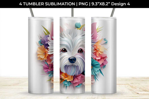 3d Floral Fantasy Maltese Tumbler Wrap Sublimation PNG Bundle Free For Commercial Use Sublimation Sintegra 