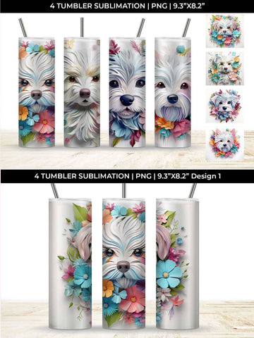3d Floral Fantasy Maltese Tumbler Wrap Sublimation PNG Bundle Free For Commercial Use Sublimation Sintegra 