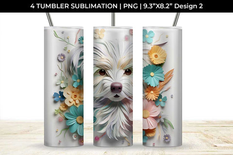 3d Floral Fantasy Maltese Tumbler Wrap Sublimation PNG Bundle Free For Commercial Use Sublimation Sintegra 
