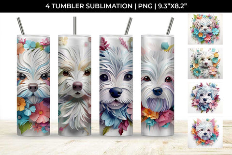 3d Floral Fantasy Maltese Tumbler Wrap Sublimation PNG Bundle Free For Commercial Use Sublimation Sintegra 