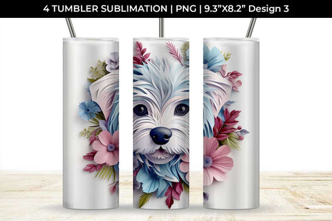 3d Floral Fantasy Maltese Tumbler Wrap Sublimation PNG Bundle Free For Commercial Use Sublimation Sintegra 
