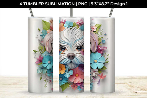 3d Floral Fantasy Maltese Tumbler Wrap Sublimation PNG Bundle Free For Commercial Use Sublimation Sintegra 