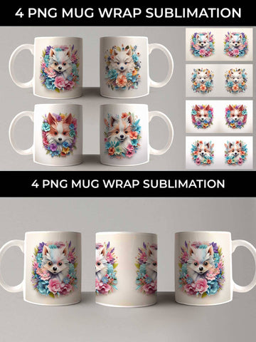 3D Floral Fantasy Pomeranian Mug Sublimation PNG Bundle Free For Commercial Use Sublimation Sintegra 
