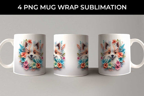 3D Floral Fantasy Pomeranian Mug Sublimation PNG Bundle Free For Commercial Use Sublimation Sintegra 