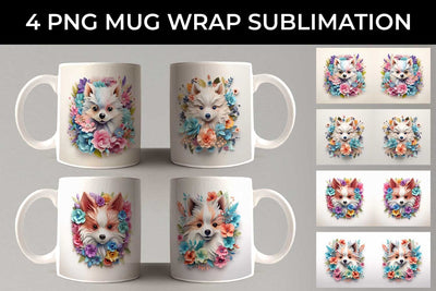 3D Floral Fantasy Pomeranian Mug Sublimation PNG Bundle Free For Commercial Use Sublimation Sintegra 
