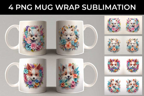3D Floral Fantasy Pomeranian Mug Sublimation PNG Bundle Free For Commercial Use Sublimation Sintegra 