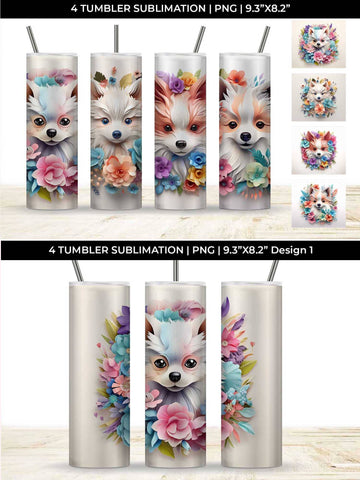 3d Floral Fantasy Pomeranian Tumbler Wrap Sublimation PNG Bundle Free For Commercial Use Sublimation Sintegra 