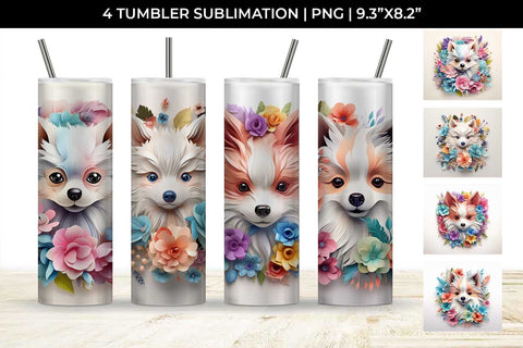 3d Floral Fantasy Pomeranian Tumbler Wrap Sublimation PNG Bundle Free For Commercial Use Sublimation Sintegra 