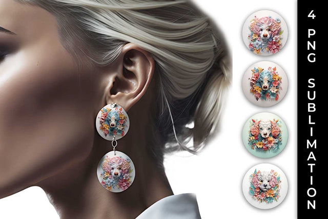 3D Floral Fantasy Poodle Earrings Sublimation PNG Bundle Free For Commercial Use Sublimation Sintegra 