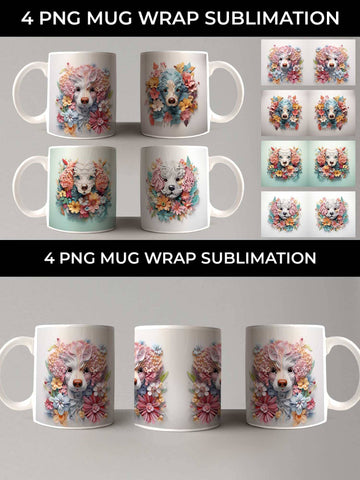 3D Floral Fantasy Poodle Mug Sublimation PNG Bundle Free For Commercial Use Sublimation Sintegra 