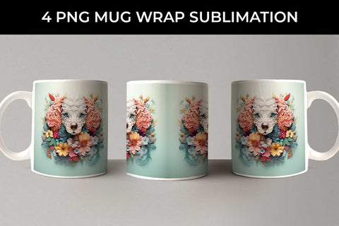 3D Floral Fantasy Poodle Mug Sublimation PNG Bundle Free For Commercial Use Sublimation Sintegra 