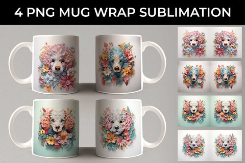 3D Floral Fantasy Poodle Mug Sublimation PNG Bundle Free For Commercial Use Sublimation Sintegra 