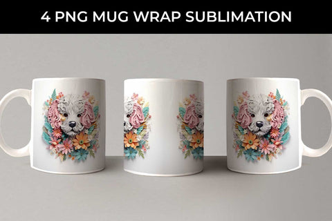3D Floral Fantasy Poodle Mug Sublimation PNG Bundle Free For Commercial Use Sublimation Sintegra 