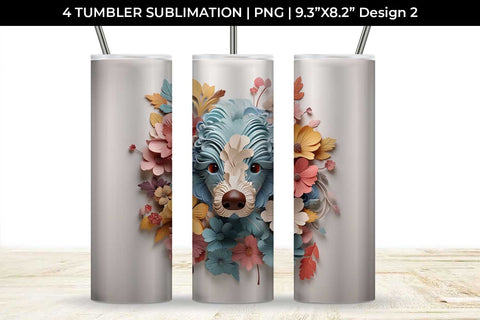 3d Floral Fantasy Poodle Tumbler Wrap Sublimation PNG Bundle Free For Commercial Use Sublimation Sintegra 