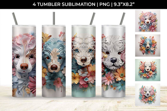 3d Floral Fantasy Poodle Tumbler Wrap Sublimation PNG Bundle Free For Commercial Use Sublimation Sintegra 