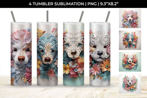3d Floral Fantasy Poodle Tumbler Wrap Sublimation PNG Bundle Free For Commercial Use Sublimation Sintegra 