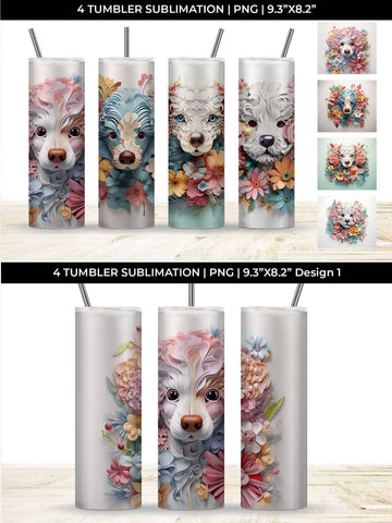3d Floral Fantasy Poodle Tumbler Wrap Sublimation PNG Bundle Free For Commercial Use Sublimation Sintegra 