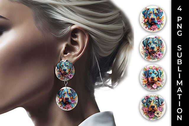 3D Floral Fantasy Rottweiler Earrings Sublimation PNG Bundle Free For Commercial Use Sublimation Sintegra 