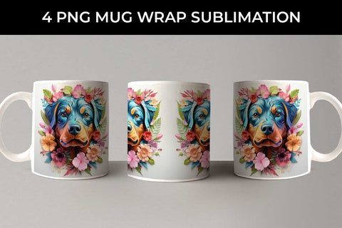 3D Floral Fantasy Rottweiler Mug Sublimation PNG Bundle Free For Commercial Use Sublimation Sintegra 